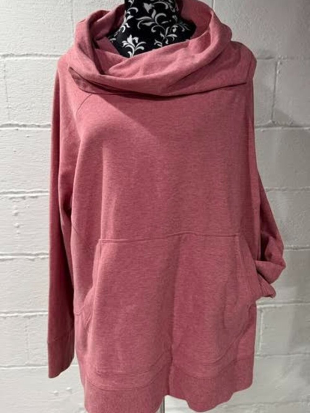 L.L.Bean Cozy Heathered Rose Pink Cowl Neck Sweatshirt Tunic 3X Plus